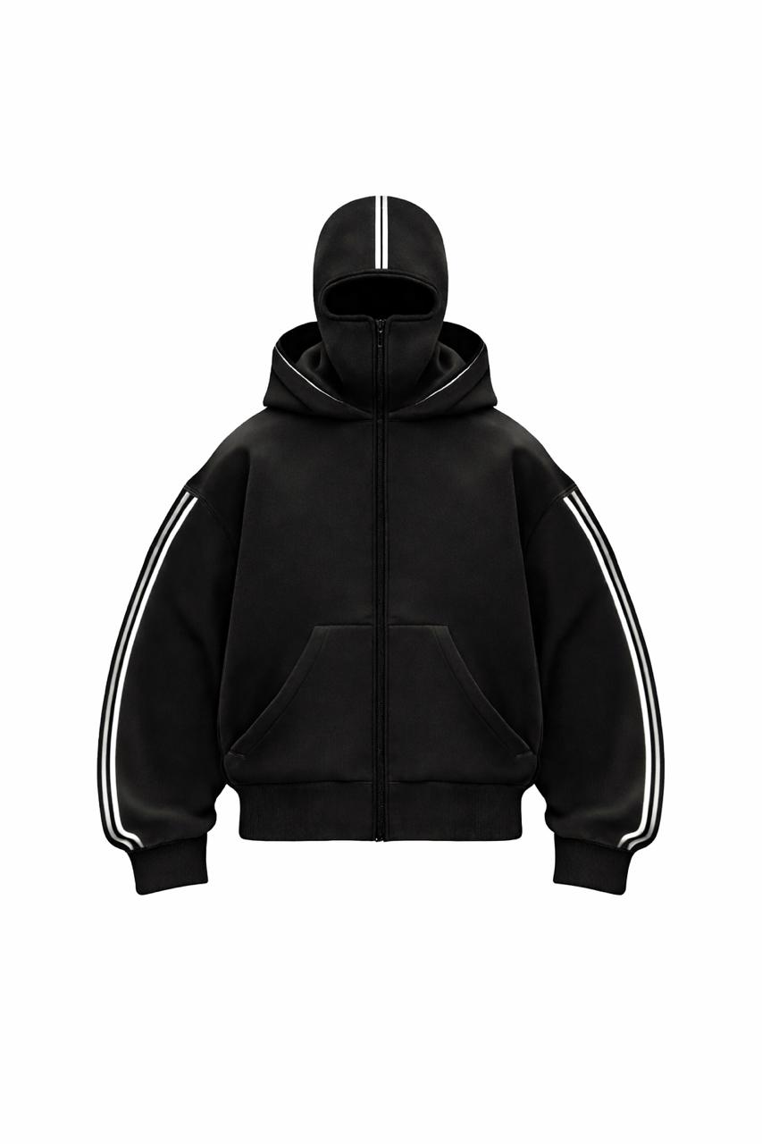 Black Stripe Balaclava Zipper Hoodie