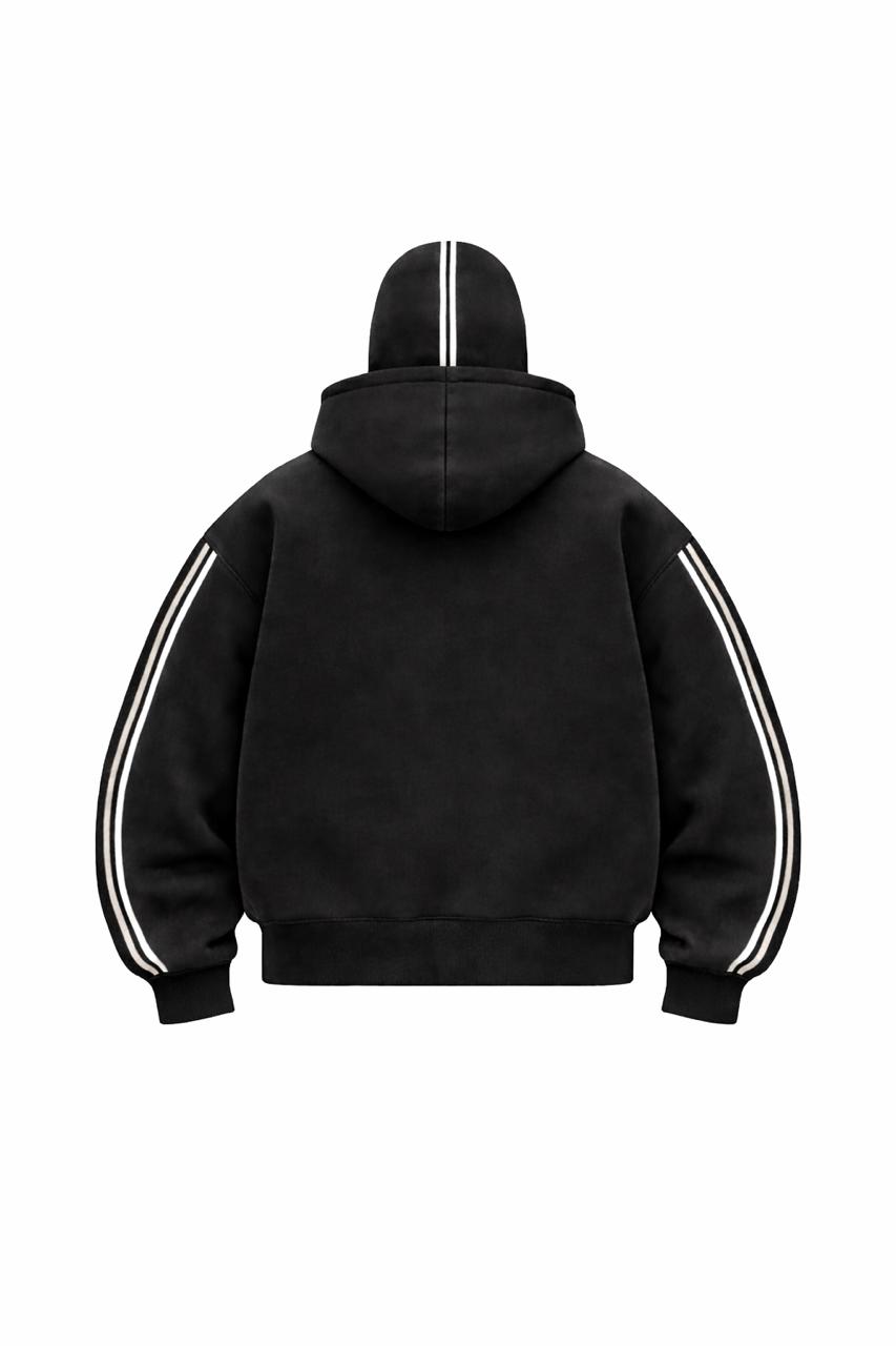 Black Stripe Balaclava Zipper Hoodie
