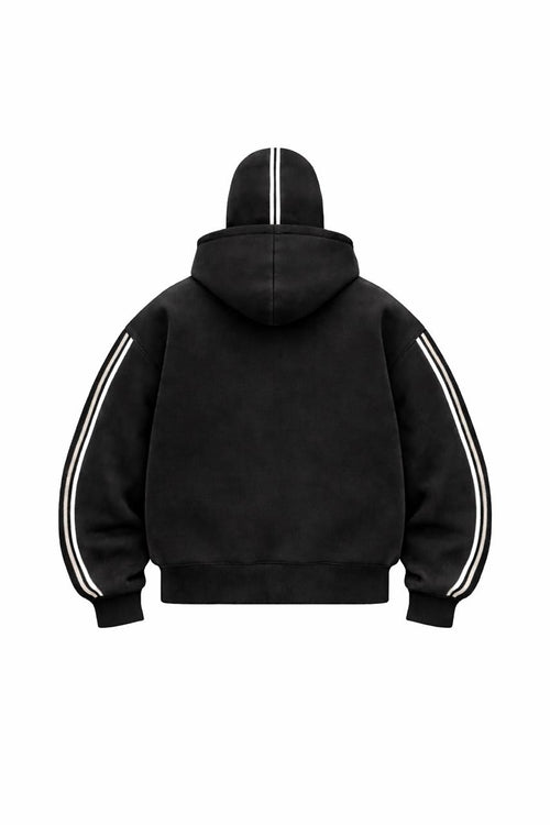 Black Stripe Balaclava Zipper Hoodie